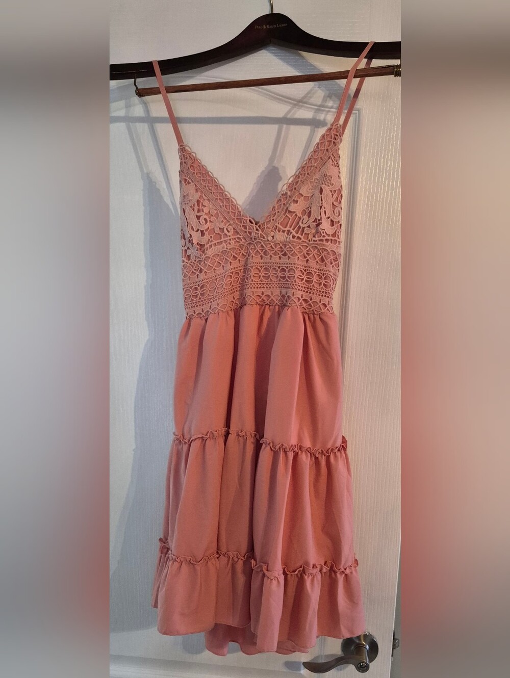 Pink Lace Bodice Tiered Dress